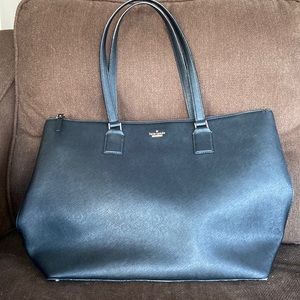 Kate Spade black leather gold tone zipper tote bag